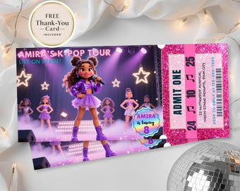 Concert Ticket Template, Surprise Event Gift Canva Ticket, Printable Concert Ticket Invite, Editable K-pop Themed Ticket for Girls