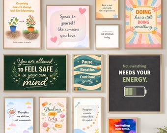Mental Health Set, 15 Therapy Office Posters, Counselor Wall Art Bundle, Psychology Quote Prints, Printable Decor, Instant Download