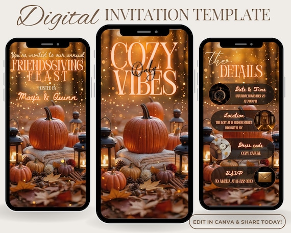 Thanksgiving Invitation, Animated Fall Dinner Invite, Editable Friendsgiving Video Template, Digital Thanksgiving Evite, Instant Download