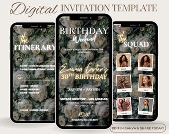 Itinerary Travel Birthday Weekend Video Invitation, Girls Trip Itinerary, Animated Travel Template, Editable Invite, Phone Evite