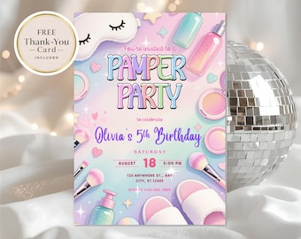 Pamper Party Invitation, Spa Birthday Party Invite, Editable Makeup & Glam Sleepover, Girls Spa Day Birthday, Instant Download Template