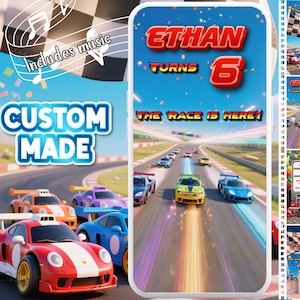 Race Car Birthday Invitation Video for Boys, Custom Grand Prix Party Evite, Animated Racing Kids Invite, Digital Video