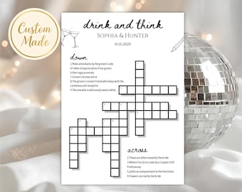 Wedding Crossword, Custom Puzzle, Personalized Puzzle, Editable Wedding Table Game, Reception Activity, Sip & Solve Bridal Game