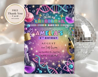 Science Experiment Birthday Invitation, Mad Scientist Party Invite, Editable Science Lab Birthday Template, Printable Kids Digital Evite