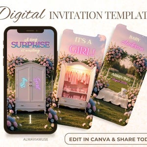 Gender Reveal Movie Girl, It’s a Girl Reveal, Baby Announcement Video, Closet Reveal Video, Canva Video Template, Instant Download image 5