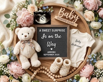 Floral Pregnancy Announcement Printable, Spring Baby Reveal Sign (Digital Download)