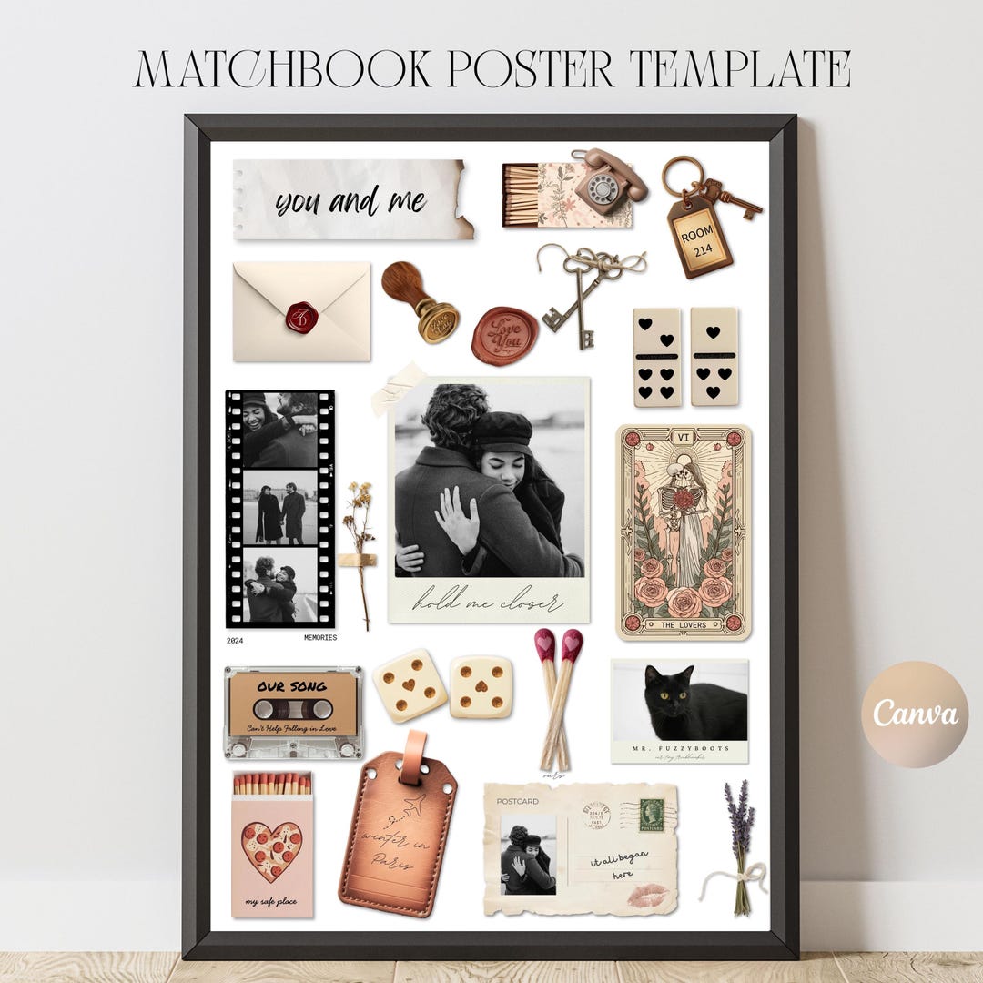 Matchbook Poster Template, Printable Matchbook Art, Editable Canva