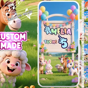 Petting Zoo Birthday Invitation Video for Girls, Farm Animal Party Evite, Animated Barnyard Kids Invite, Custom Made Digital Video