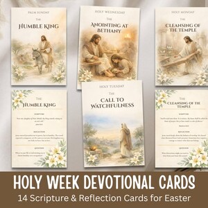 Holy Week Devotional Cards, Christian Easter Printable, 14 Day Scripture Countdown, Christ Centered Family Study, 5x7 KJV Cards