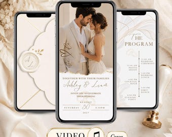 Ivory Wedding Video Invitation, Editable Canva Wedding Invite, Elegant Animated Marriage Evite, Luxury Neutral Wedding Template