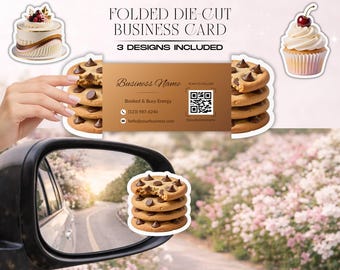 Bakery Business Card Template, Die Cut Cake Card, Editable Canva Template, QR Code Card, Dessert Branding