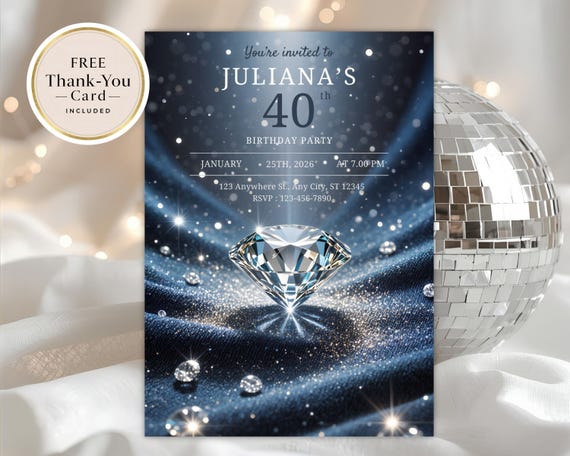 Denim and Diamond Birthday Invitation, Editable Canva Template, Luxury Digital Invite, Denim & Diamonds Party Invitation for Adults