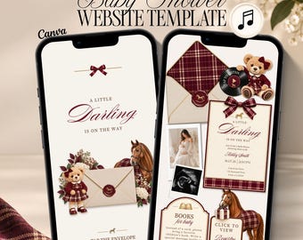 Preppy Baby Shower Website, Baby Girl Shower Invitation, Interactive RSVP Invite, Little Darling Baby Shower, Canva Template