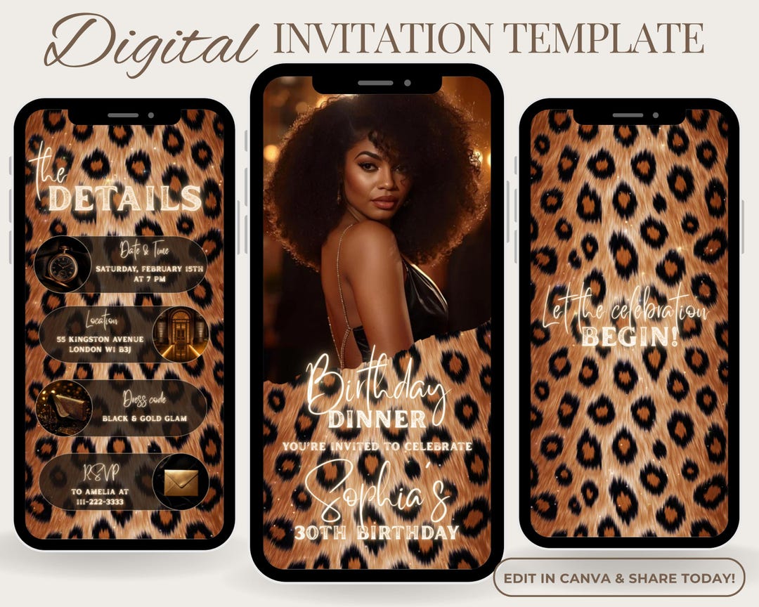 Leopard Print Invite, Cheetah Print Birthday Invite, Birthday Dinner ...