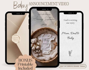 Pregnancy Announcement Video, Christian Baby Reveal, Scripture Announcement, Editable Canva Template