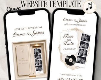 Ivory Photo Booth Save the Date Website Template, Luxury Wedding Website, Elegant Wedding Invitation, Countdown, Music