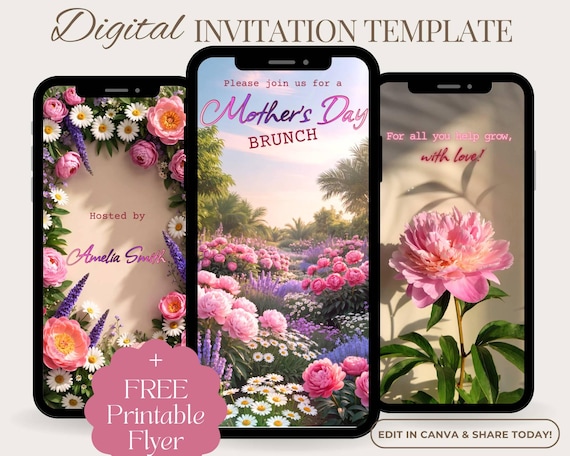 Mother’s Day Invitation, Floral Mothers Day Invite, Animated Mothers Day Video Invitation, Canva Editable Template