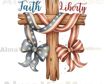Christian 4th of July PNG, Faith Freedom Cross PNG, 1776 2026 USA 250 Years, Patriotic Christian png, American Flag Cross Design