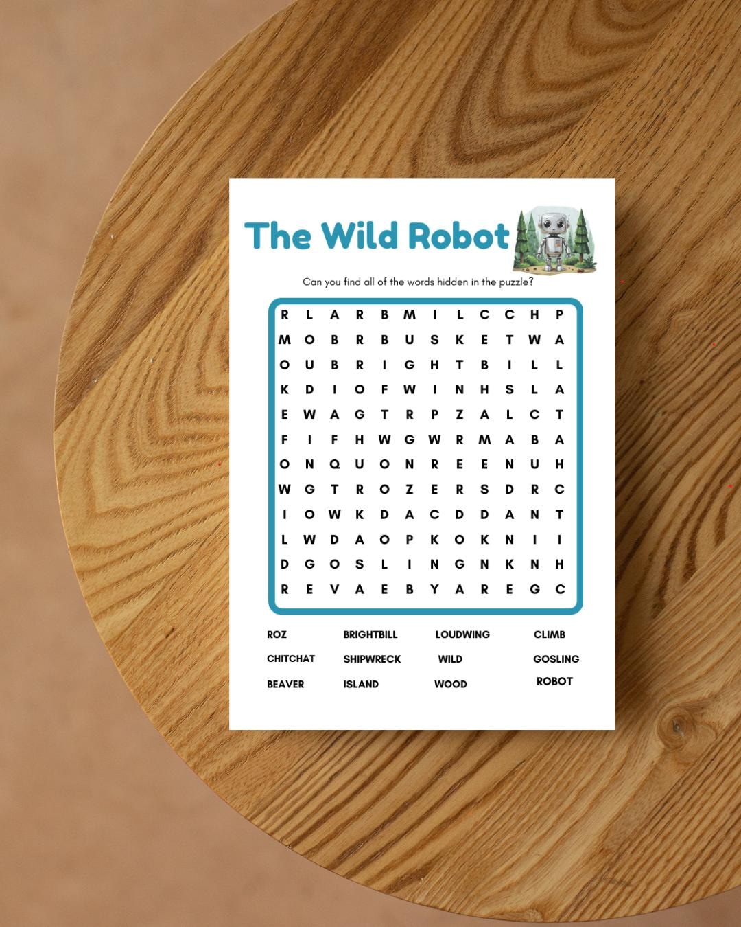The Wild Robot Word Search Puzzle| Children's Puzzle| Classroom ...