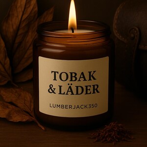 Tobak & Läder Candle – Whiskey Lounge Soy Wax Candle by Lumberjack350 (8oz Amber Jar)