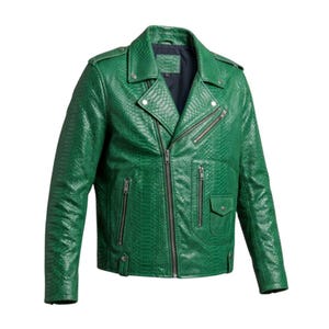 Handgefertigte Bikerjacke aus Schlangenleder: Pythonleder-Muster, Slim Fit