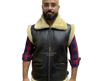 Chaleco de aviador de cuero negro para hombre: chaleco de motociclista de piel sintética