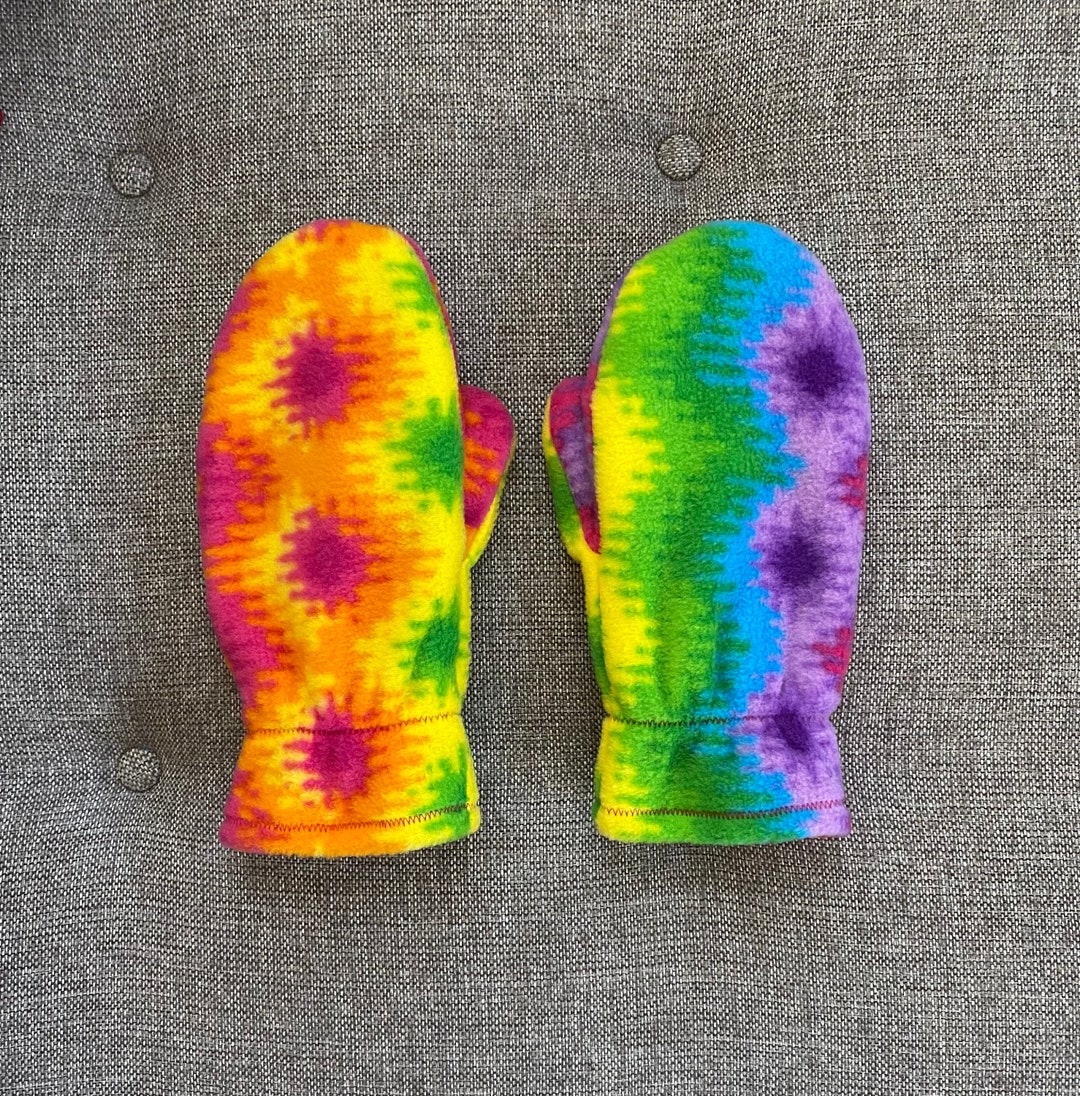Double Layer Fleece Mittens in a Fun Abstract Pattern of Etsy