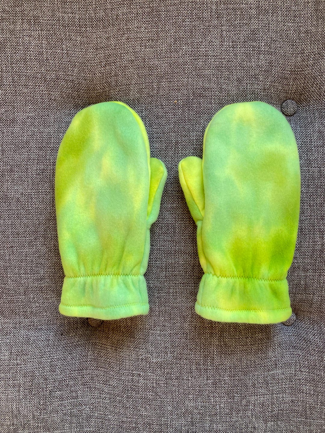 Double Layer Fleece Mittens in an Abstract Pattern of Bright Greens - Etsy