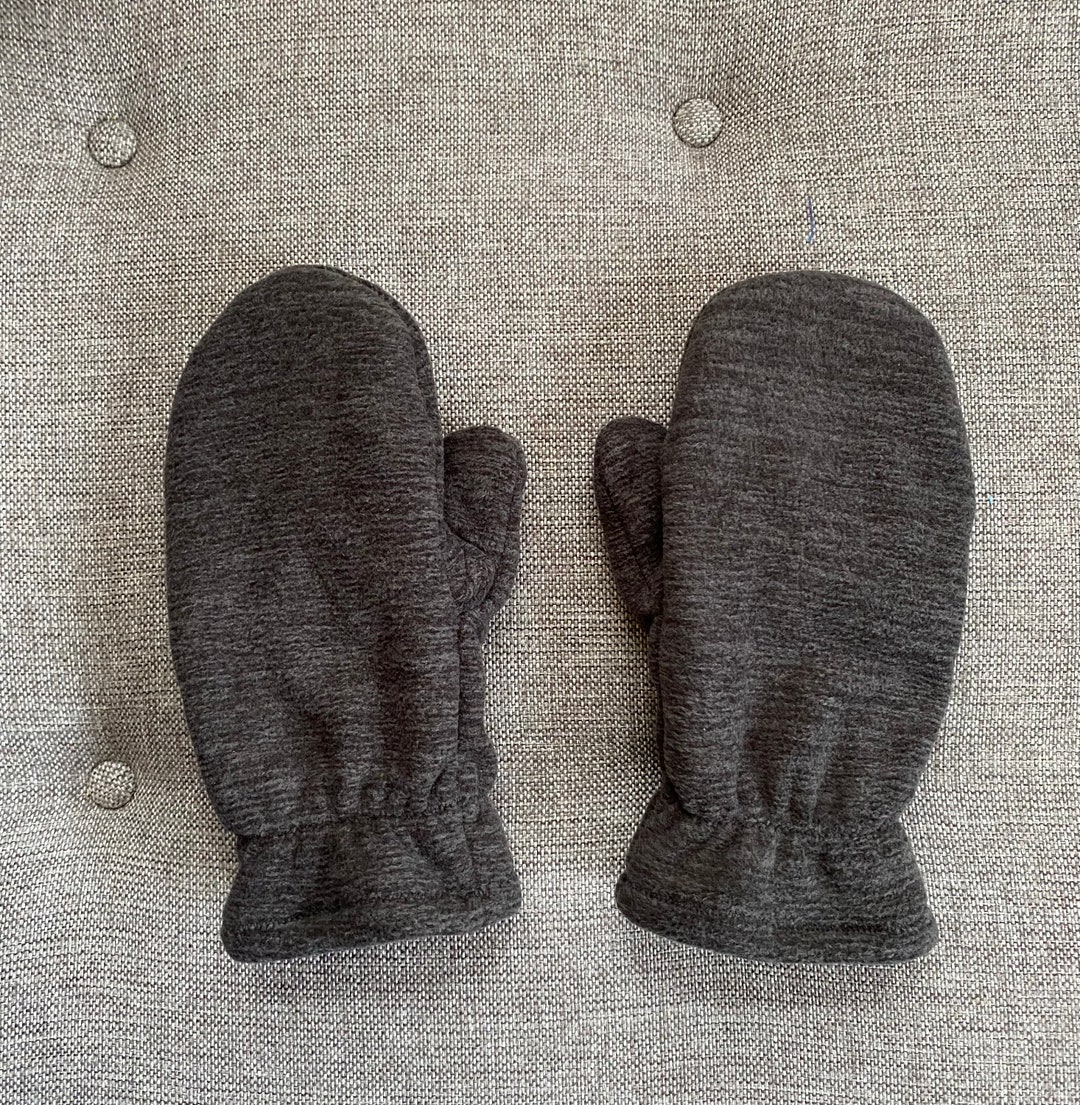 Double Layer Fleece Mittens in a Dark Grey Stripey Fabric Etsy
