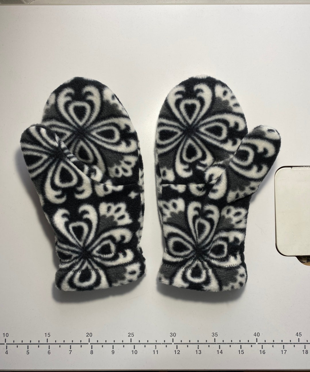 Double Layer Fleece Mittens in a Fun Design of Black and White Etsy