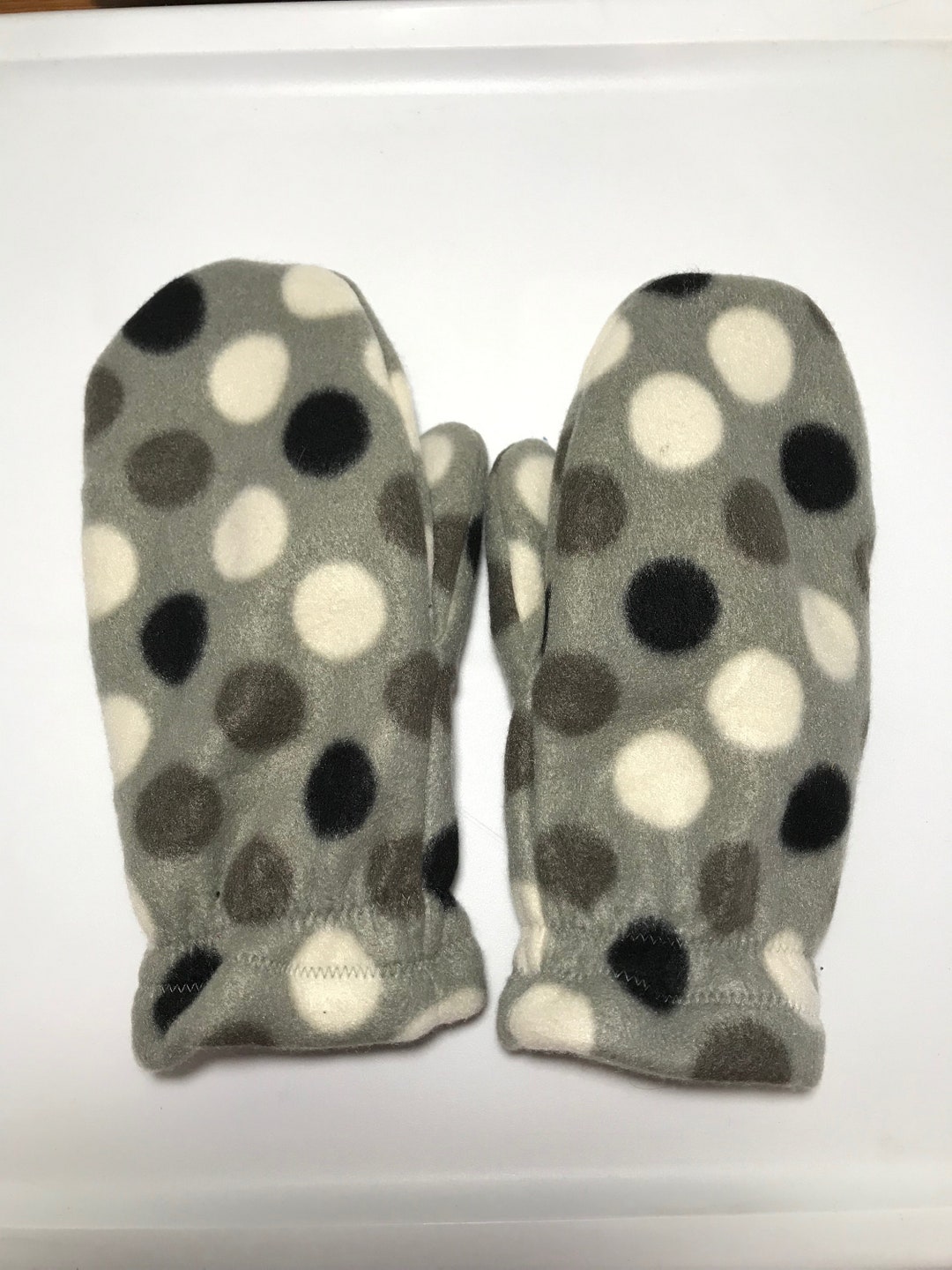 Double Layer Fleece Mittens in Grey With White, Black and Dark Grey