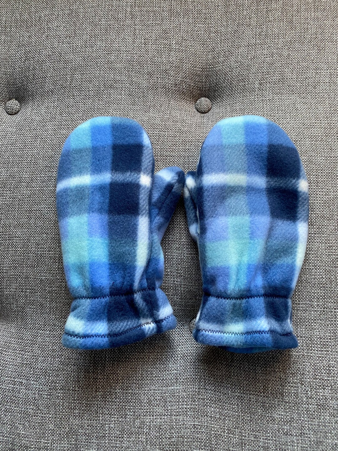 Double Layer Fleece Mittens in Blue Plaid Fleece Etsy