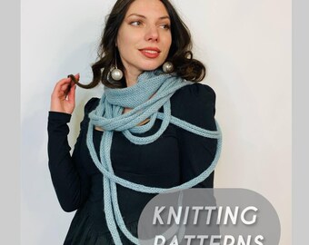 Modello per sciarpa lavorata a maglia Infinity Loop / accessorio avvolgente scultoreo, PDF + tutorial video