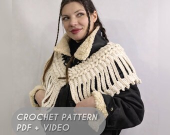 Schema all'uncinetto per colletto spesso, tutorial per sciarpa 3 in 1 (PDF + video)