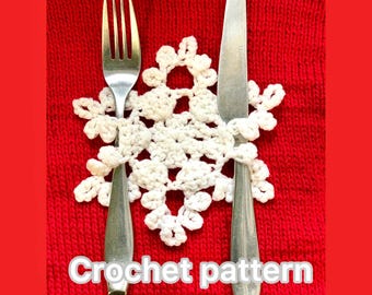 Schema facile per fiocco di neve all'uncinetto / PDF in inglese + tutorial video / Decorazioni natalizie / Sottobicchiere, portaposate, ornamento