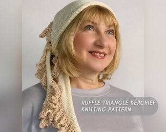 Modello di maglia per fazzoletto a triangolo con volant / sciarpa bandana / modello di maglia per principianti / foulard boho