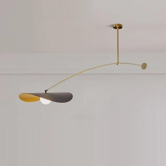 Mid Century Minimalist Chandelier Ceiling Light Myrna Style Brass Black Colour