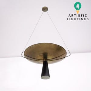 Mid Century Modern Ceiling Chandelier Brass & Metal by AL