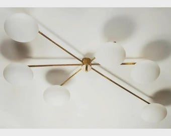 Lámpara colgante Sputnik de latón opalino de estilo moderno de mediados de siglo – Lámpara de araña de estilo italiano