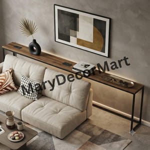 Metal Frame Narrow Console Sofa Table With Power Outlets