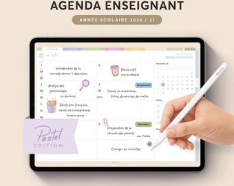 Planner enseignant & agenda scolaire numérique 2026 / 2027 – iPad, tablette – Goodnotes, Notability, Xodo – français (Pastel Edition)