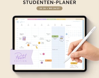 Planificador de estudios digital, calendario y planificador semestral SS 26 + WS 26/27 – iPad, Goodnotes, Notability – PDF en alemán + pegatinas (edición pastel)
