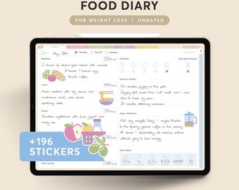 Digital Food Diary for Weight Loss – Undated Nutrition Journal – iPad Goodnotes Notability Xodo – English PDF (Metric & Imperial) + Stickers