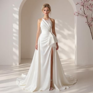 Courthouse wedding dress Embroidered satin fall winter wedding dress mermaid fantasy fairywedding dress western wedding dress romantic dress