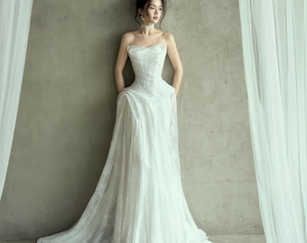 Lace Corset Fairy Fantasy Wedding Dress with Train Elegant A Line Bridal Gown Custom Made