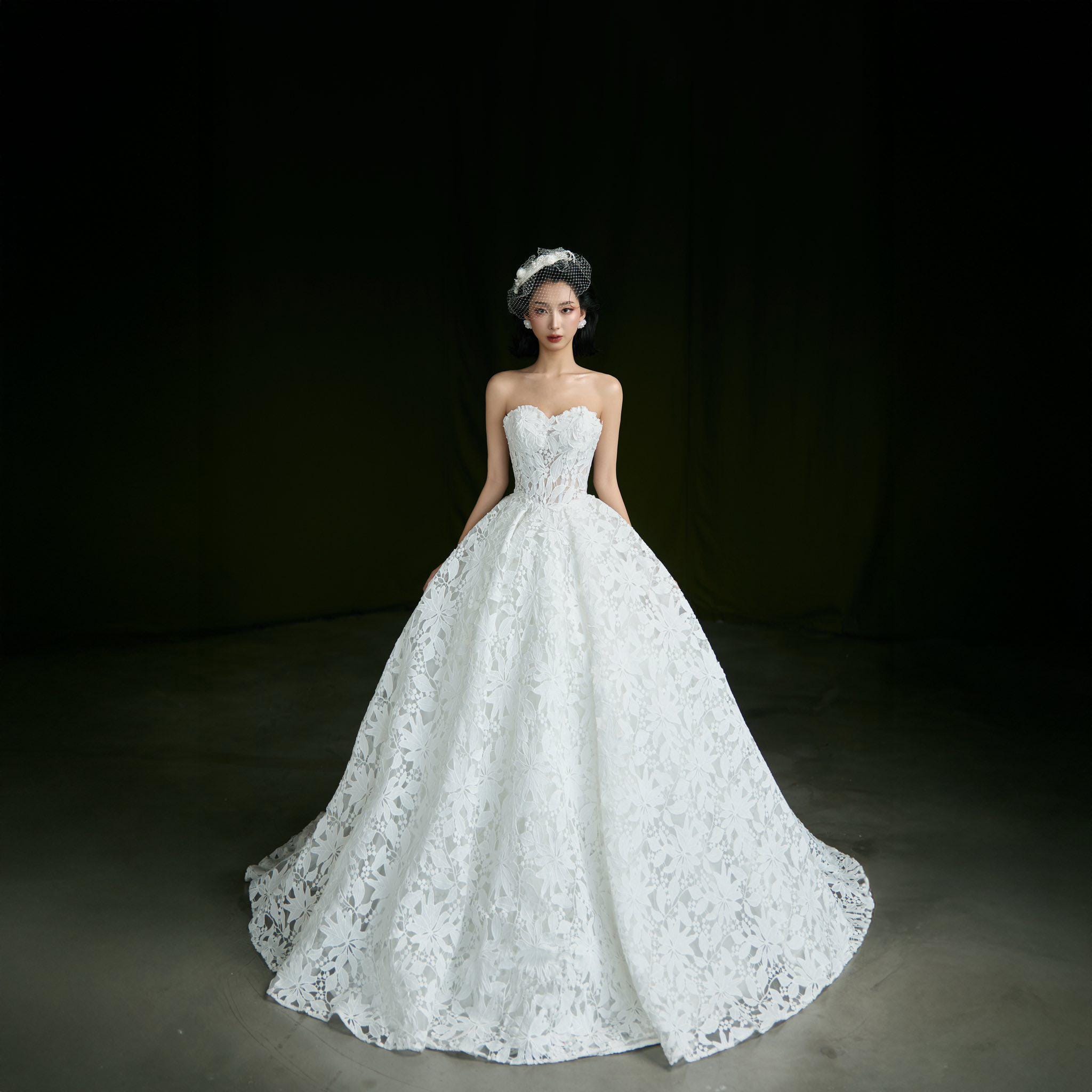 strapless tight lace wedding dress Elegant Sparkling Strapless Fit-and-Flare Wedding Dress