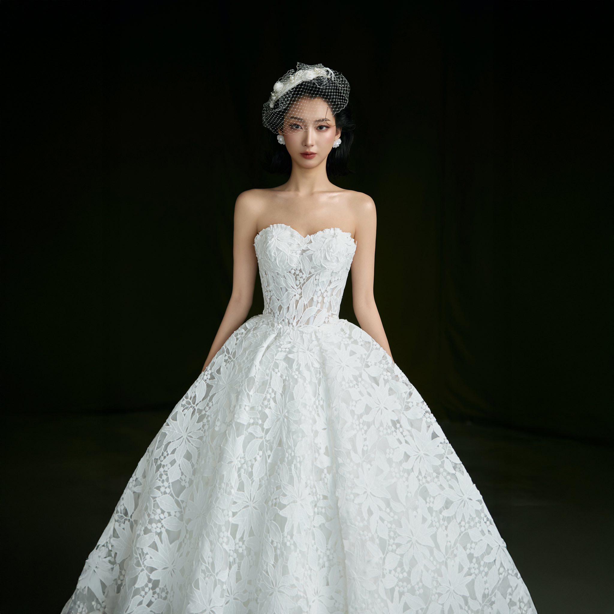 strapless wedding dress with lace overlay Strapless Lace Wedding Dress – Floral Ball Gown Bridal Dress With  Sweetheart Neckline, Ivory Lace Wedding Gown