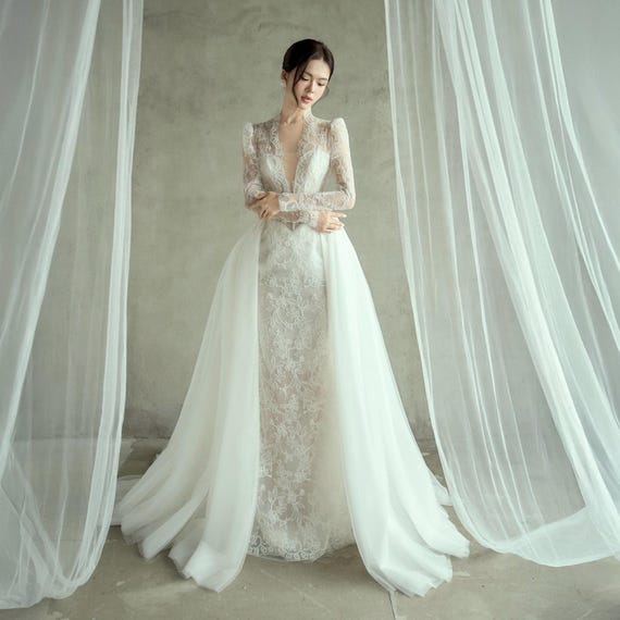 chinese dress ladies TPonline Plus Size Wedding Gown with Sleeves Ivory Deep V Neck Tulle Lace  Formal Evening Party Gown for Women at Amazon Women's Clothing store main image 0