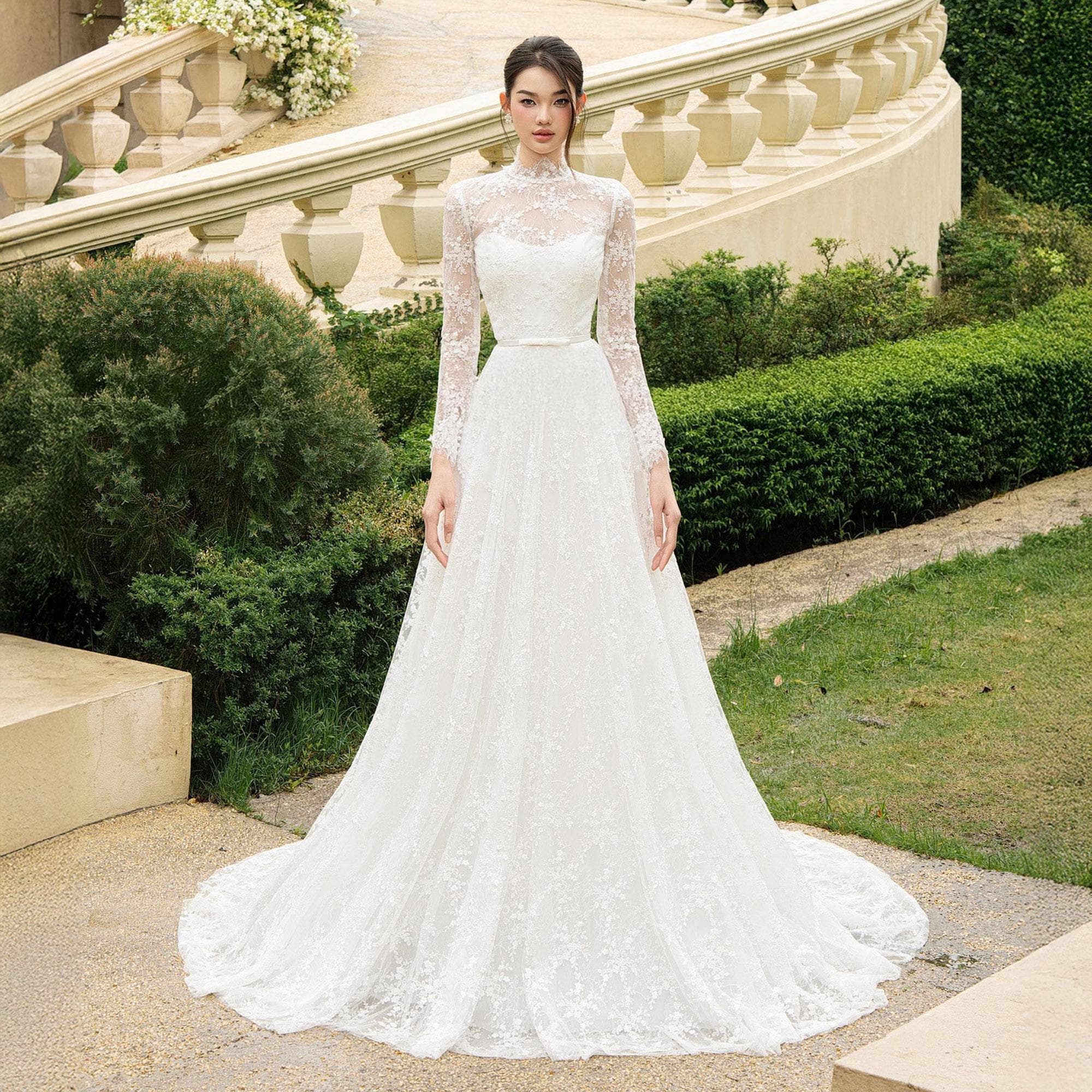 elegant long sleeve lace wedding dresses Ladivine CDS433W - Long Sleeve Lace Applique Bridal Gown 16 / Off White
