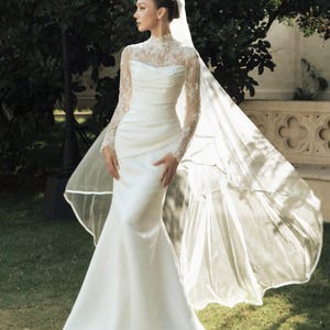 Élégante robe de mariée sirène en satin avec haut en dentelle amovible Robe de mariée à manches longues Robe de mariée minimaliste image 5